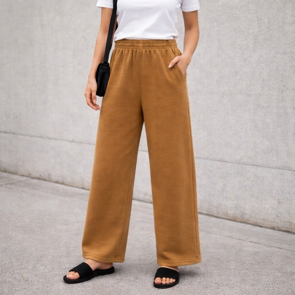 Uniqlo Womens SM Wide Leg Sweatpants Heavyweight Fleece Lounge Elastic Waist